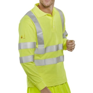 Beeswift CFRHVPSLSAS Fire Retardant Hi-Vis Anti Static Polo Long Sleeved Saturn Yellow